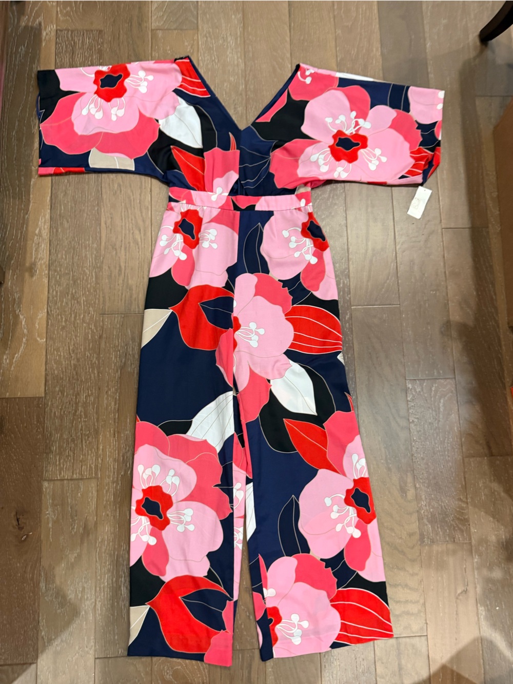 Macy's Navy, Pink & Red Floral Wide-Leg Jumpsuit